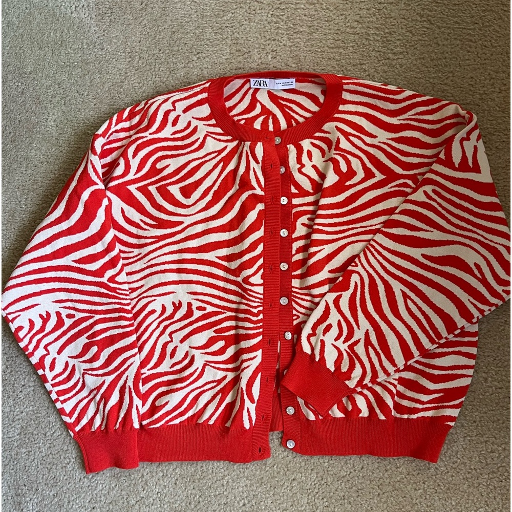 ZARA Orange Zebra Cardigan